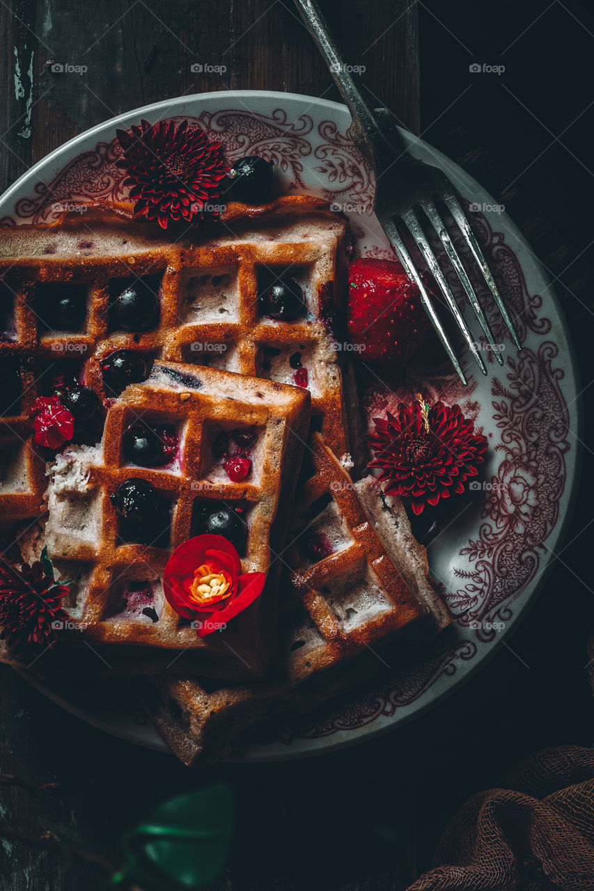 Belgian waffles with flowers