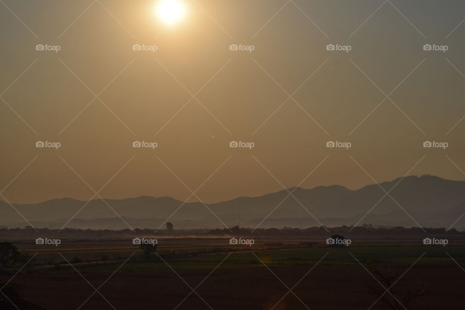 Beautiful sunset under the rice paddy!