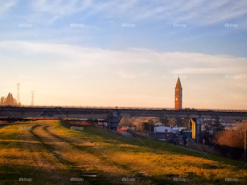 Sunset swept the entire city of Occhiobello.  Italy