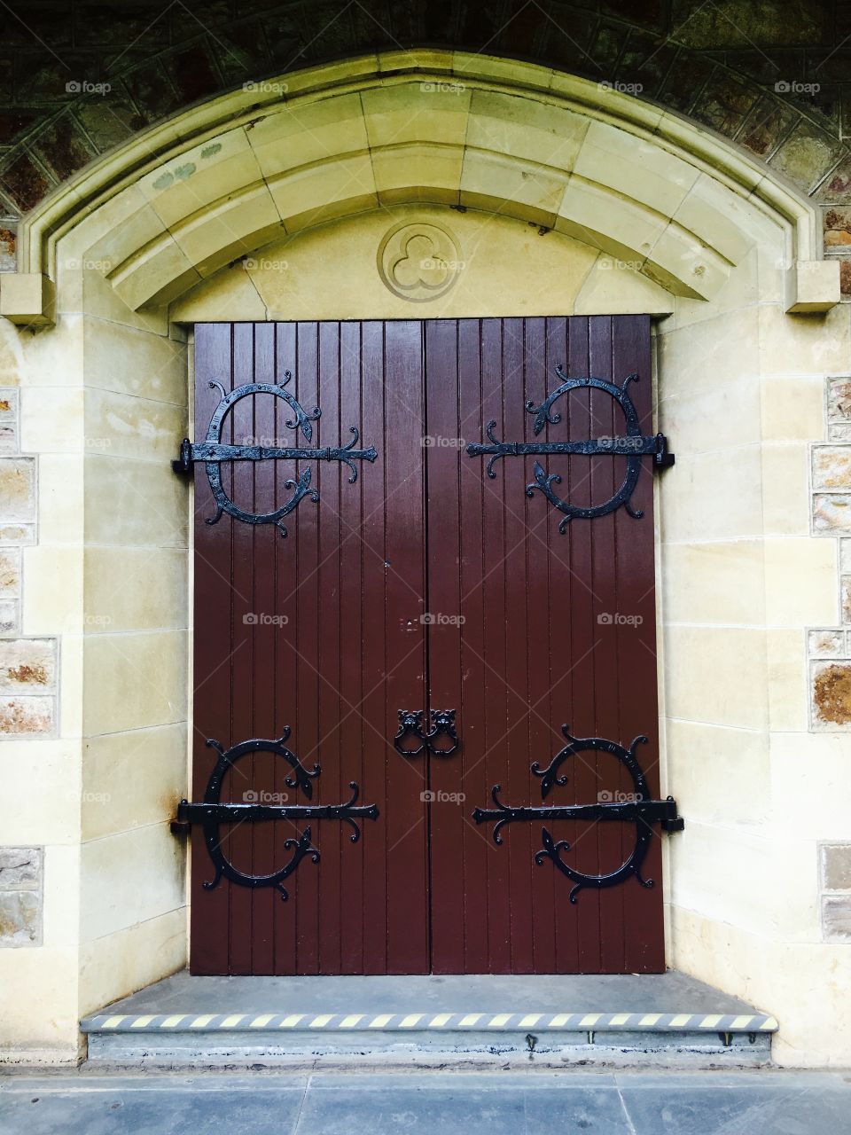 Wooden double door portal