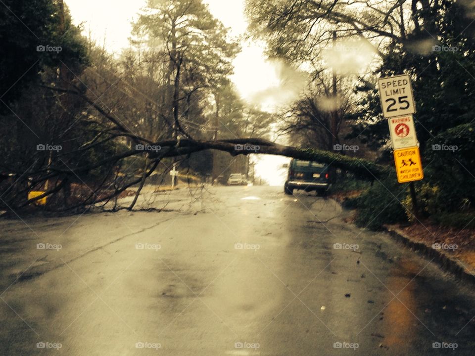 Stormy road block