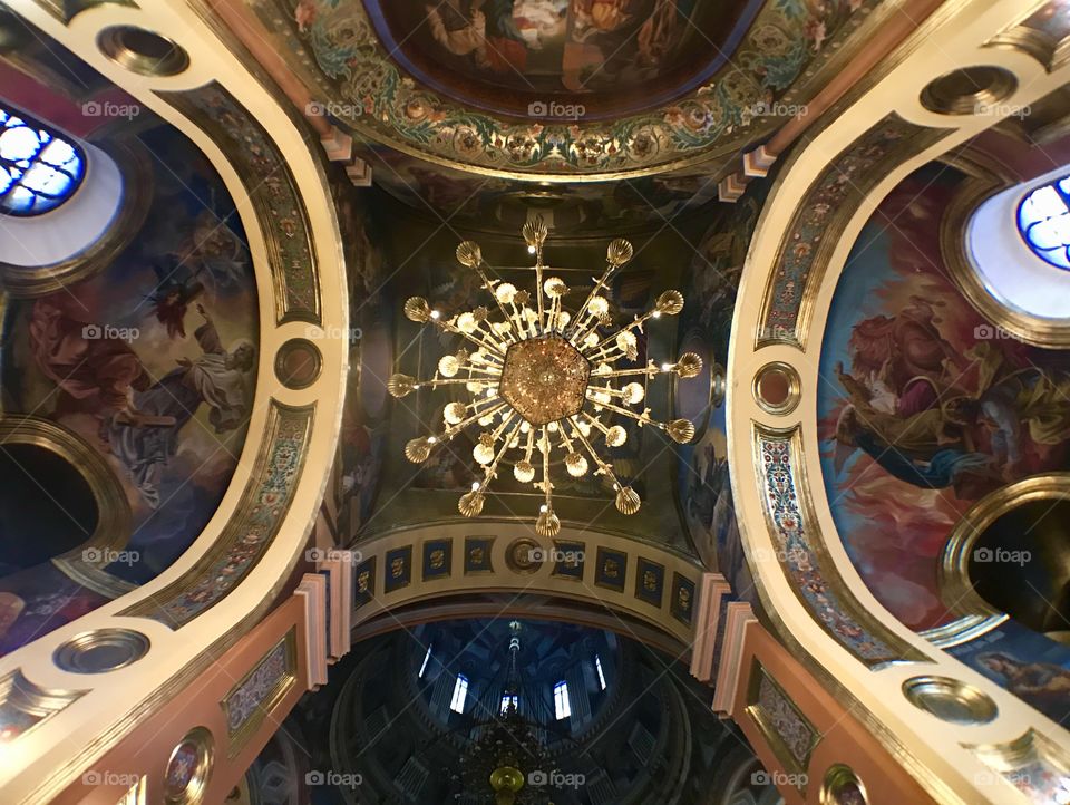 Chandelier and ceiling painted to tell story in the Church in Irkutsk, Russia.
There was so peaceful, warm and calm.