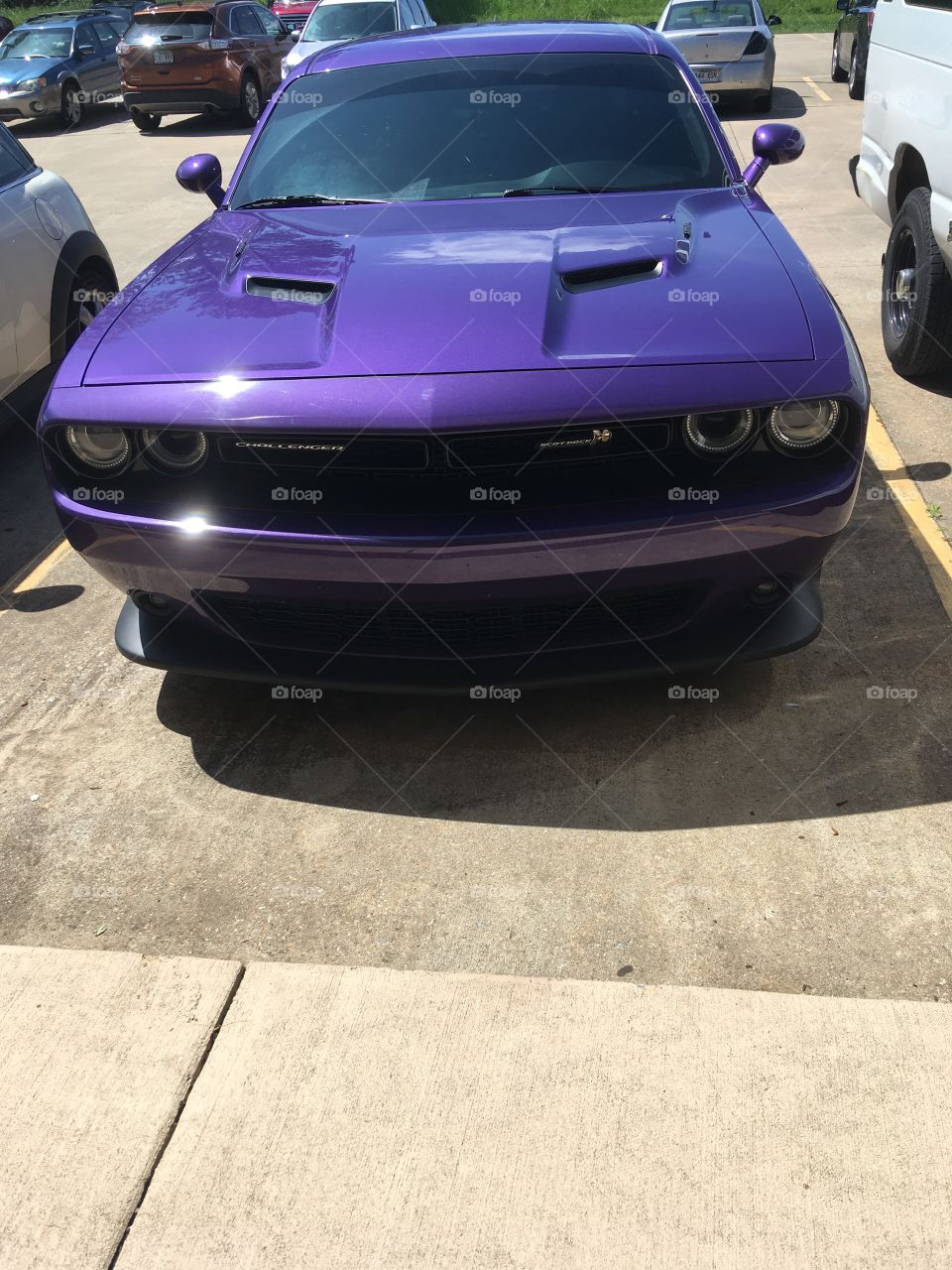 Purple challenger rat pack with hemi Sounds tough as it is. 3.6 engine. Scares momma!