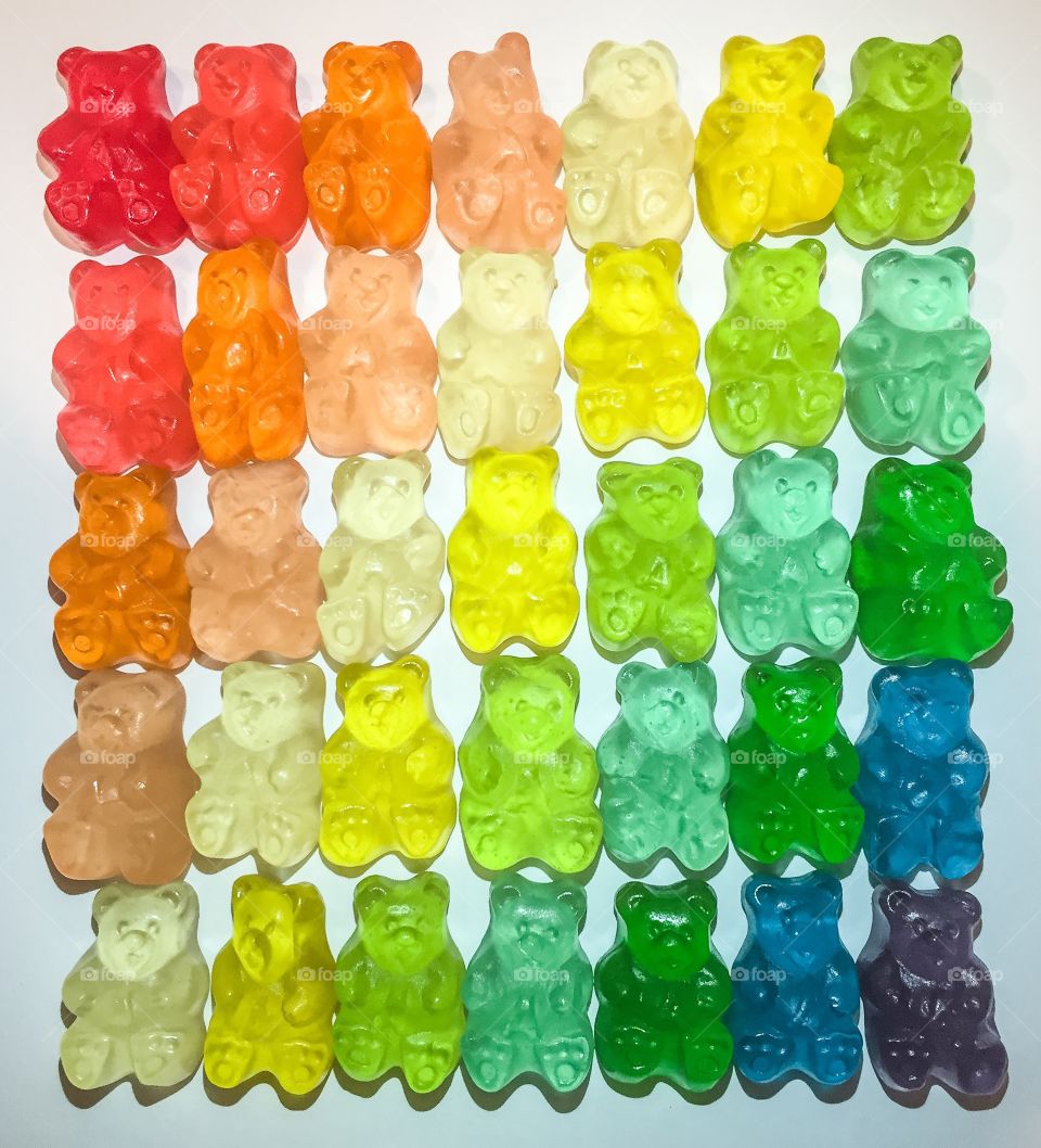 Different color Rainbow chewy candy gummy bears