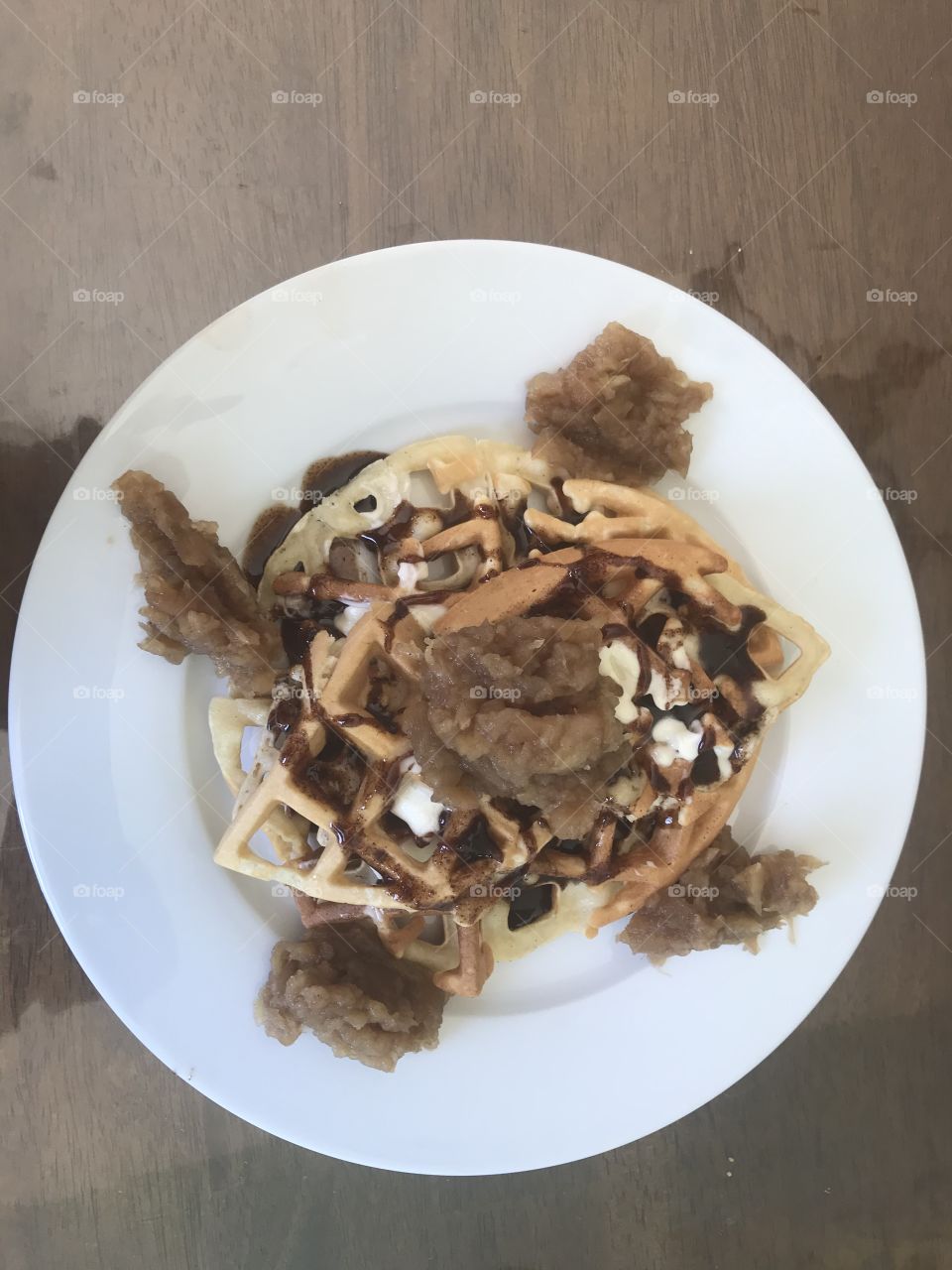 Homemade waffles and apple butter 