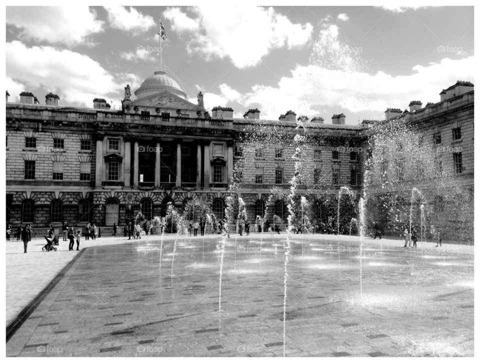 Somerset Springs. Fountain display at Somerset House, London, England. 