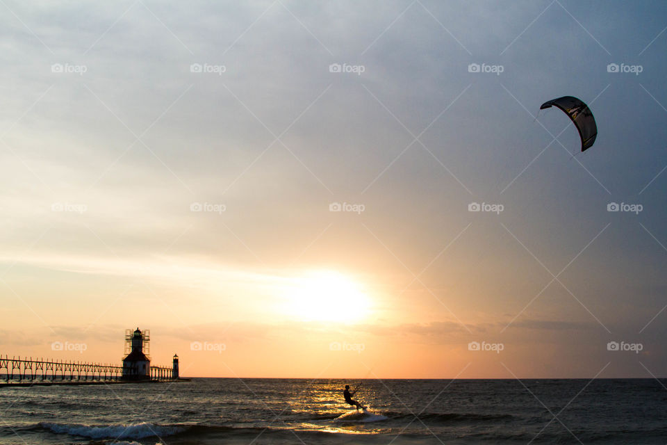 lake Michigan sunset. a Sunset on lake michigan