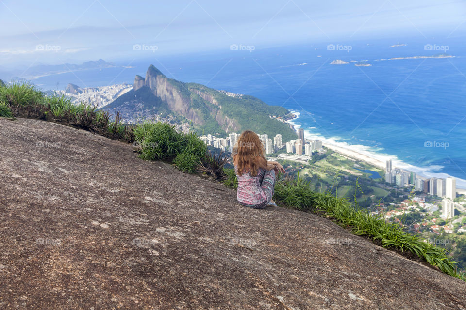 Looking down to the city of Rio de Janeiro from the top of the mountain Pedra Bonita