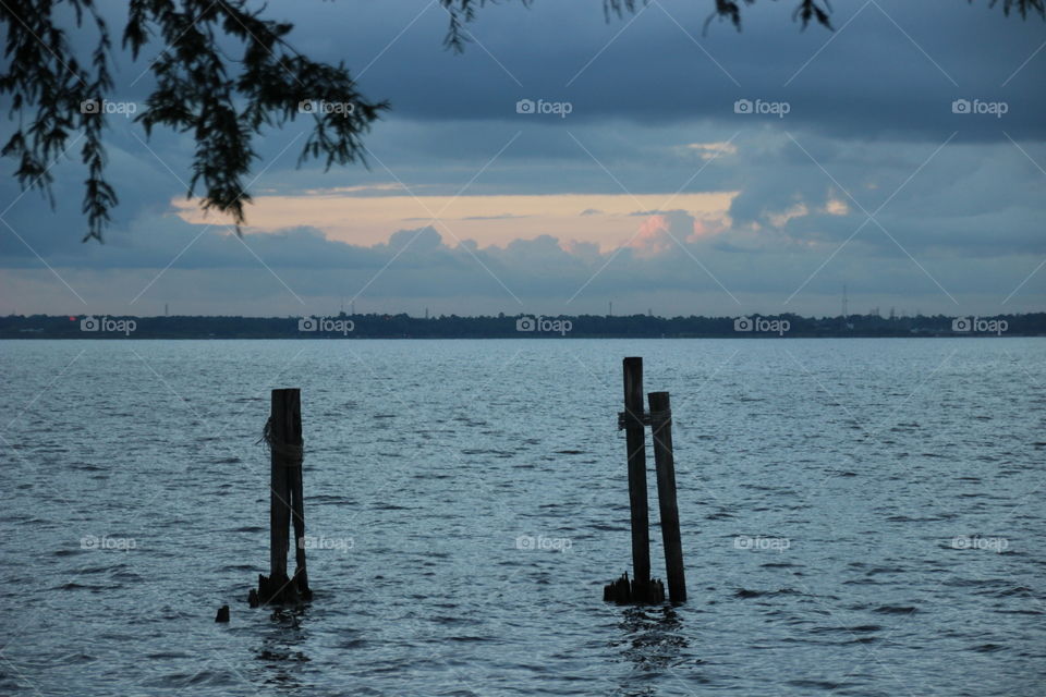 Sunset over old dock