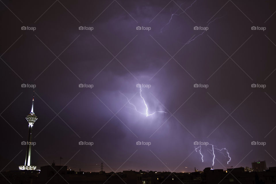 night rain tehran milad tower by nader_esk