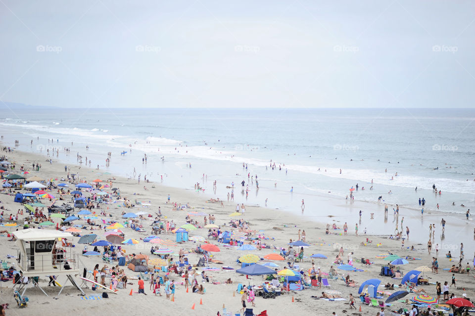 High angle view of tourist at beach