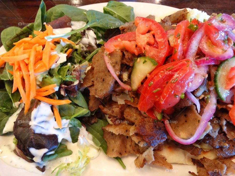 Plate Of Gyro Meat And Vegetables