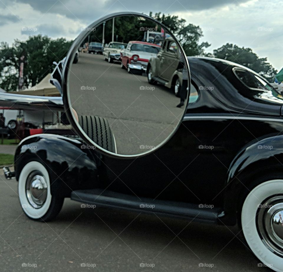 retro cars, reflection, mirror, photo, cool, shining, white walls, rat rod, old school, street rod, lowered, loud, side mirror