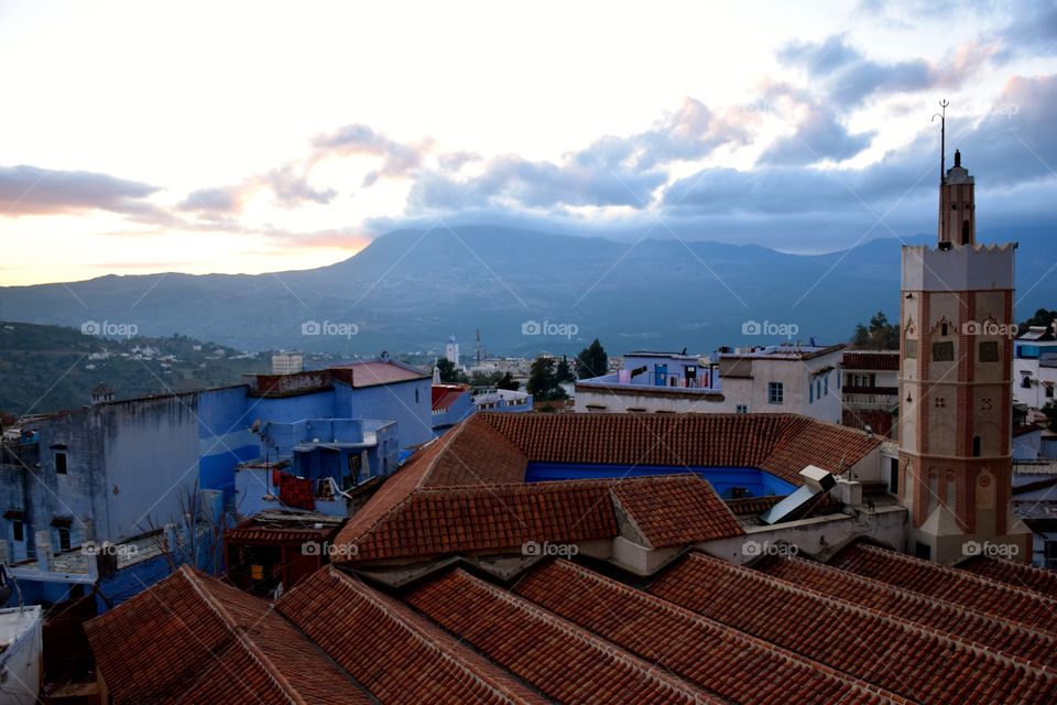 Chefchaouen skyline at cloudy sunset