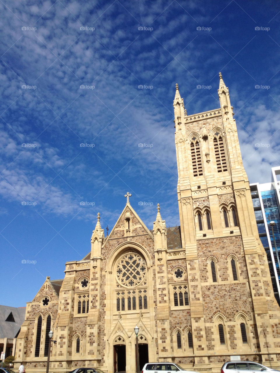 sky blue clouds church by kshapley