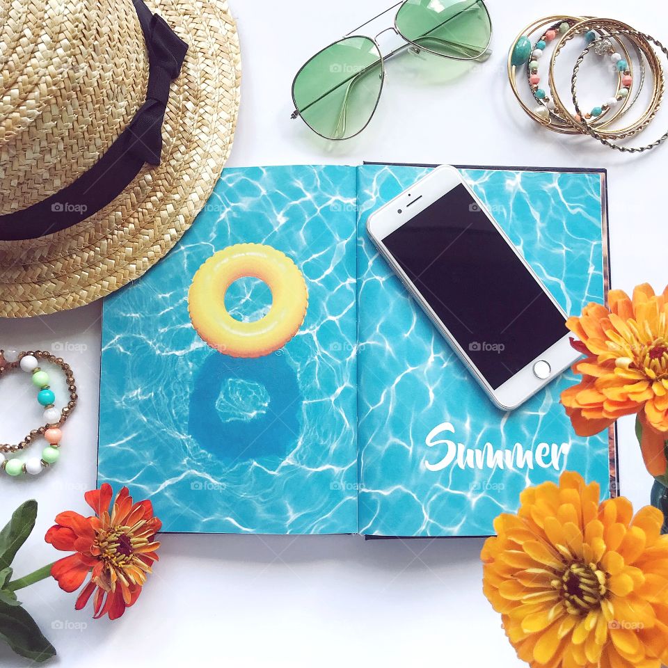 Summer flat lay photo. Summer accessories