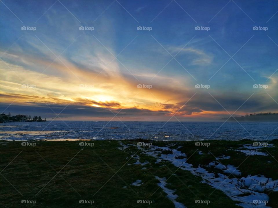 A beautiful sunset in Finnish Lapland in October.