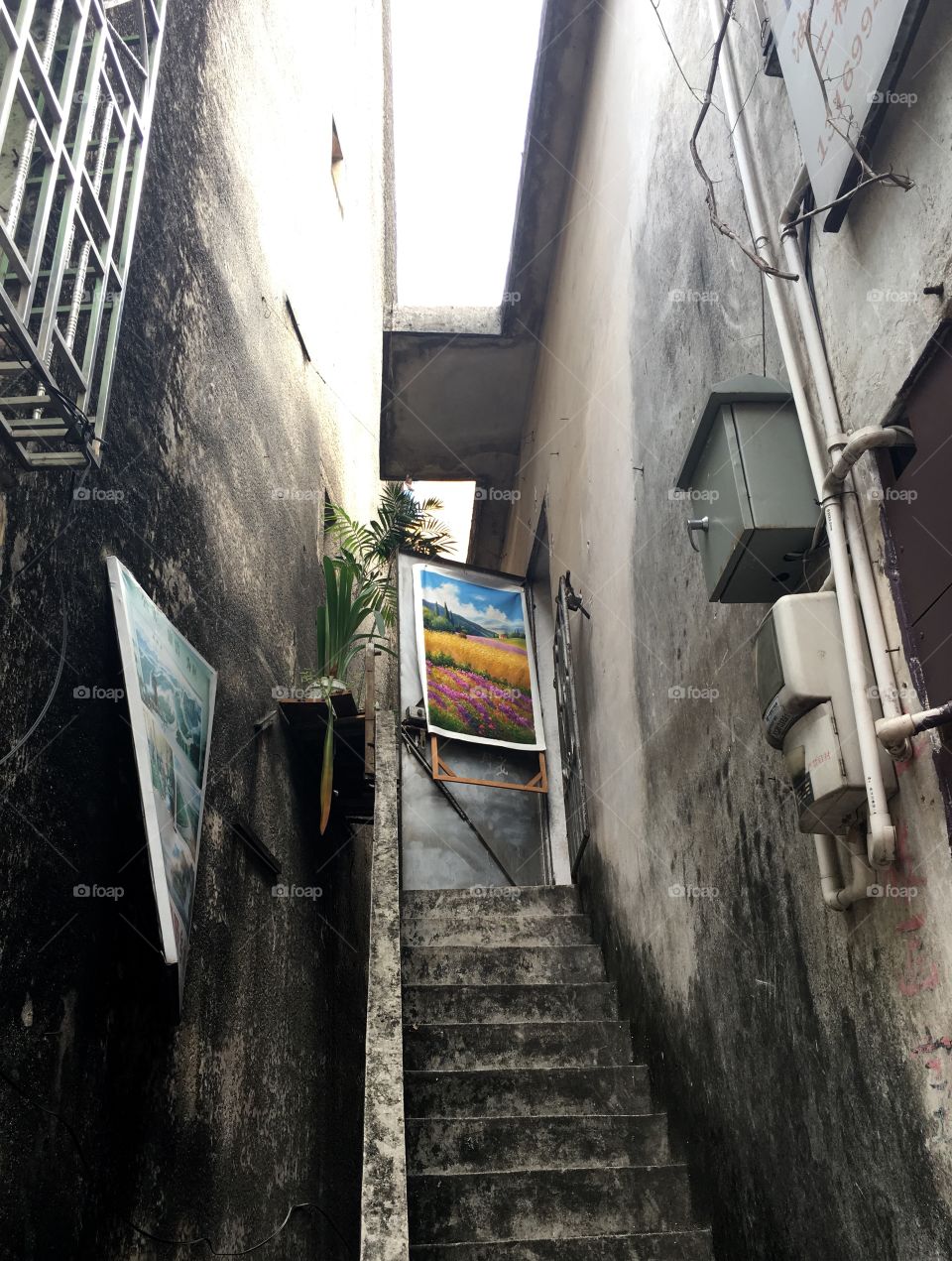 Painting at the top of Stairs - Dafen Oil Painting Village in Shenzhen, China