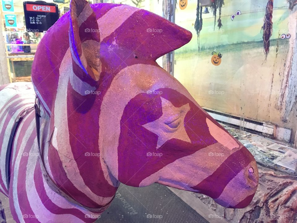 Zebra statue, pink stripes with star eye 