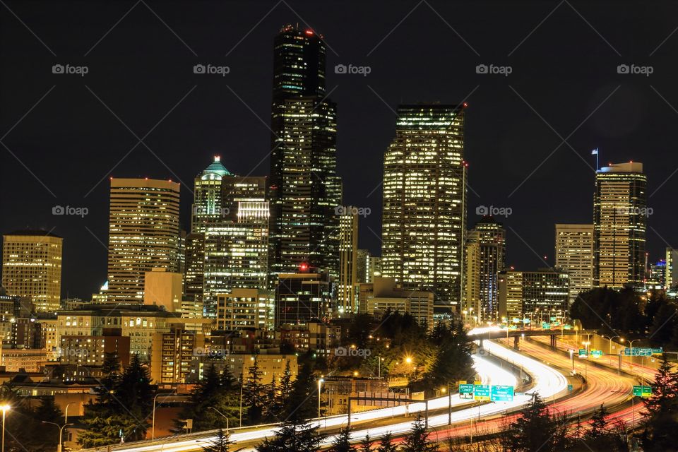 The Seattle city in Washington USA at night