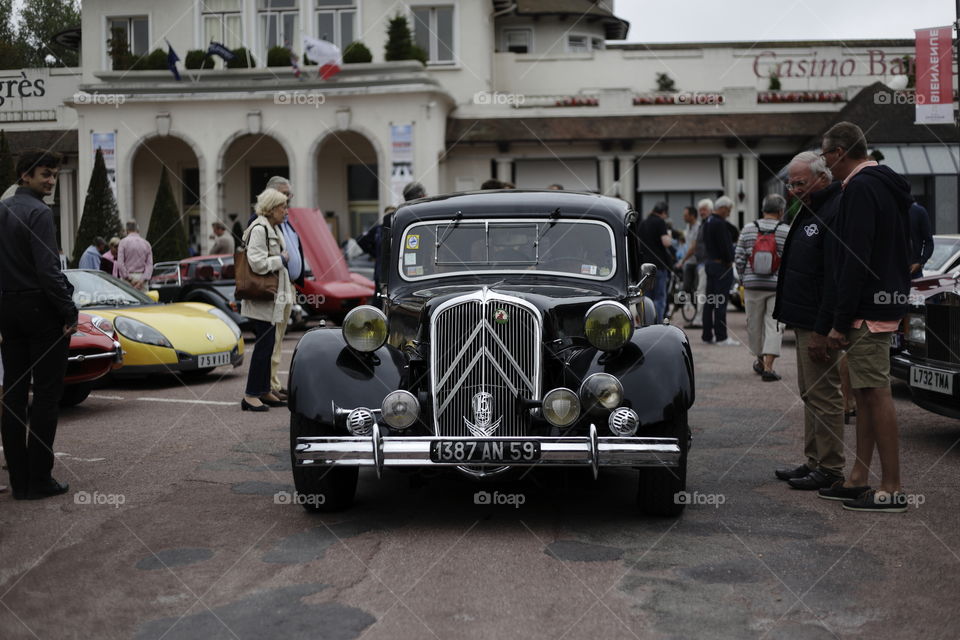 French retro vintage car Citroen traction avant produced from 1934 to 1957. Very popular during secomd world war. Show at vintage car owner exhibition - Le Touquet France