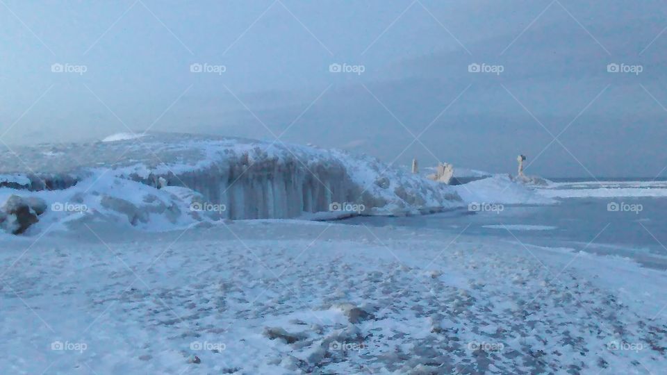 Ice cap at Barcelona Break Wall in Westfield NY