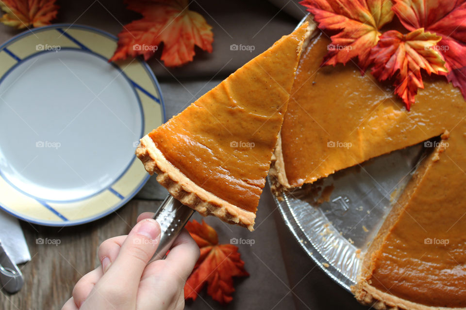 A slice of pumpkin pie