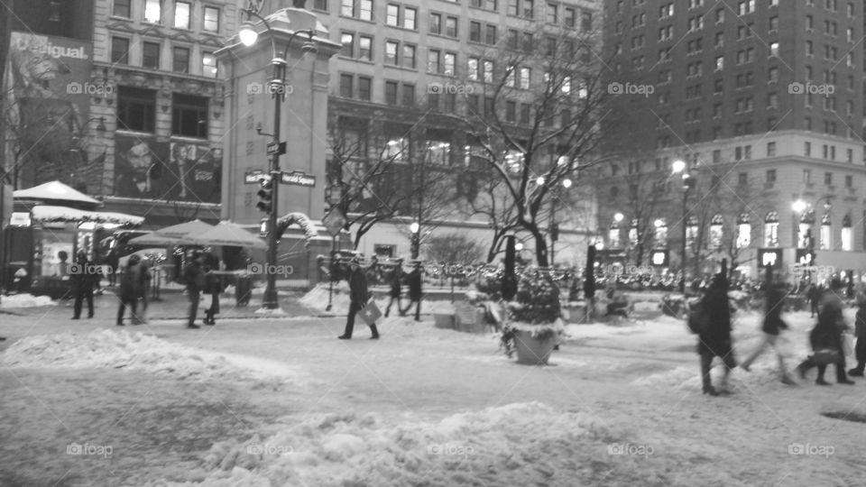 black and white snowstorm in NYC