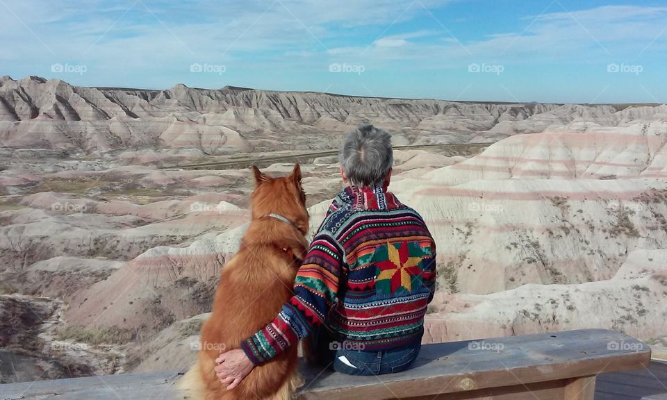 Enjoying the view. Going through the Badlands, my dog Tucson and I stopped to enjoy the view