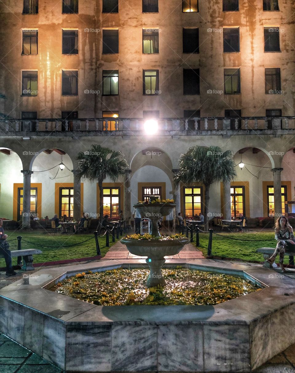 Hotel nacional Havana. Fountain in the evening 