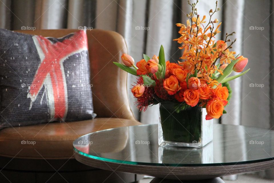 Cheerful flowers. Cheerful flowers in hotel suite 