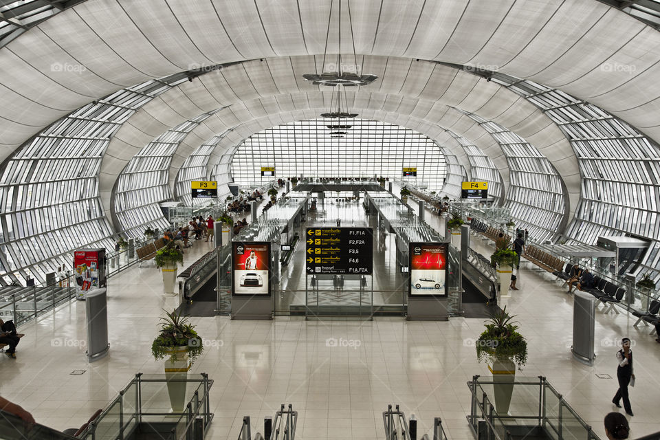 Airpot hall. Gates of Suwarnabhumi Aiport - Bangkok Thailand