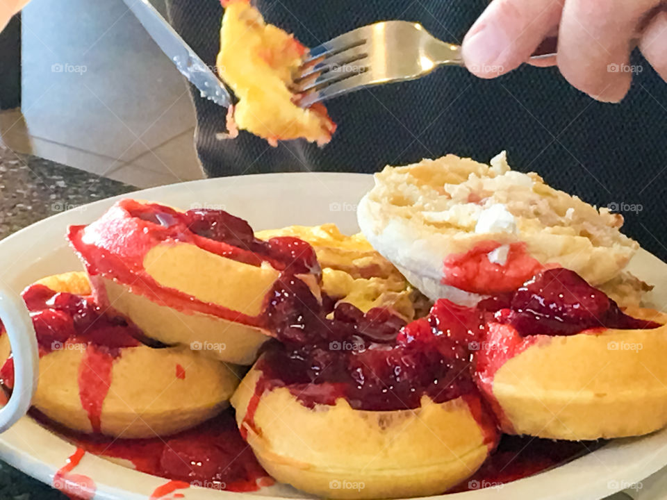 Strawberry waffle breakfast