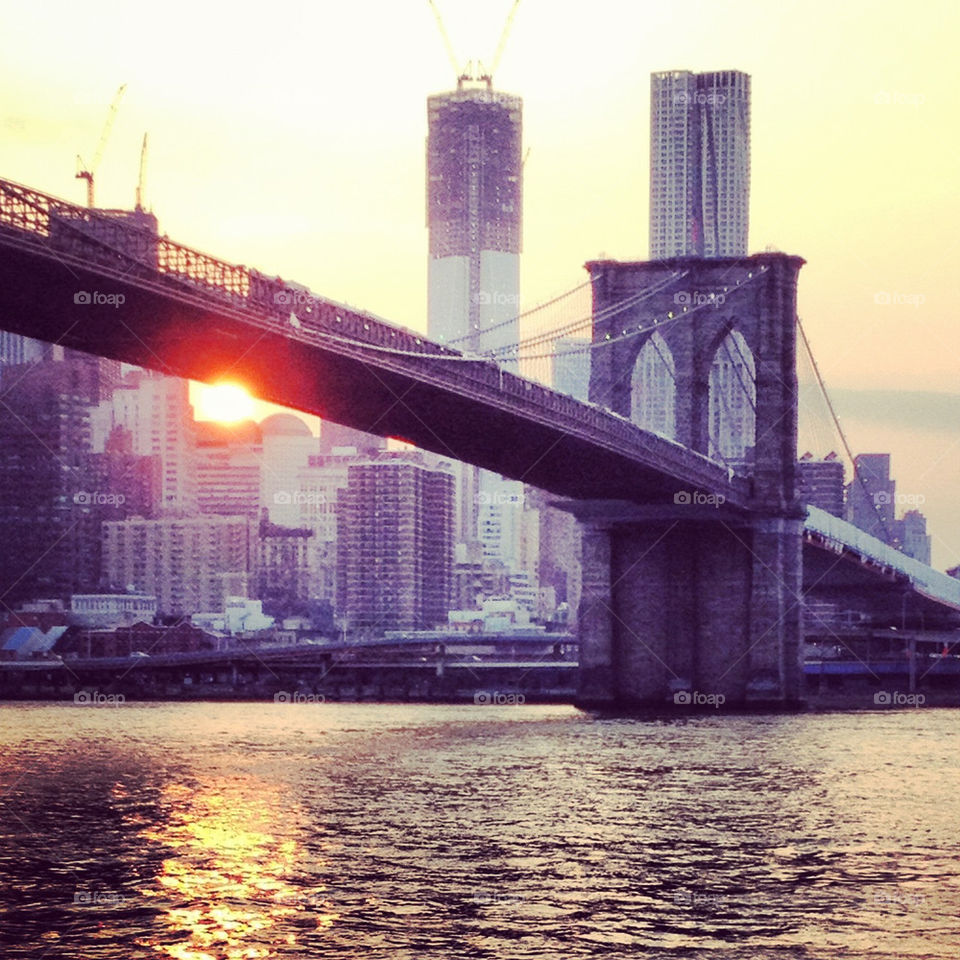sunset brooklyn bridge by annettembo