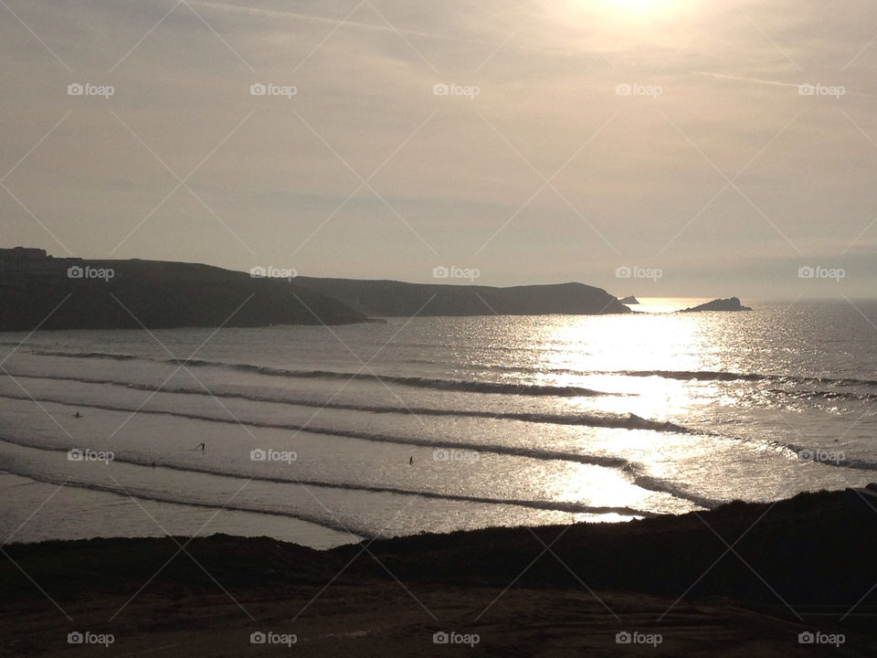 beach sunset waves cornwall by decibellebass