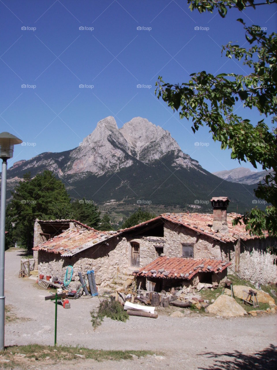 Houses near mountain
