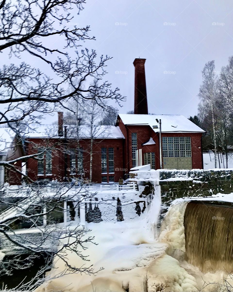 Old hydropower plant at Vanhankaupunginkoski rapids, Old town Helsinki, Finland.