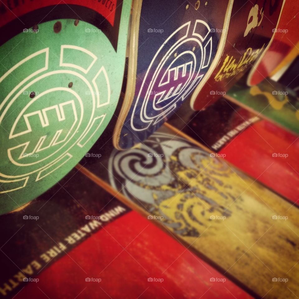 Repurposed skateboards.