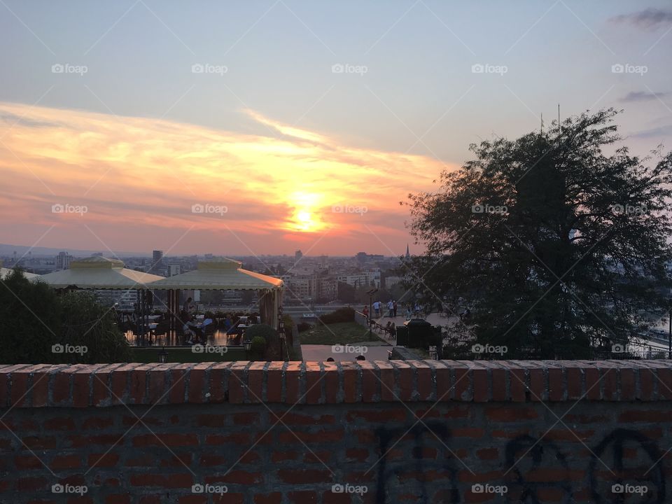 Sunset over Novi Sad, view from Petrovaradin fortress 