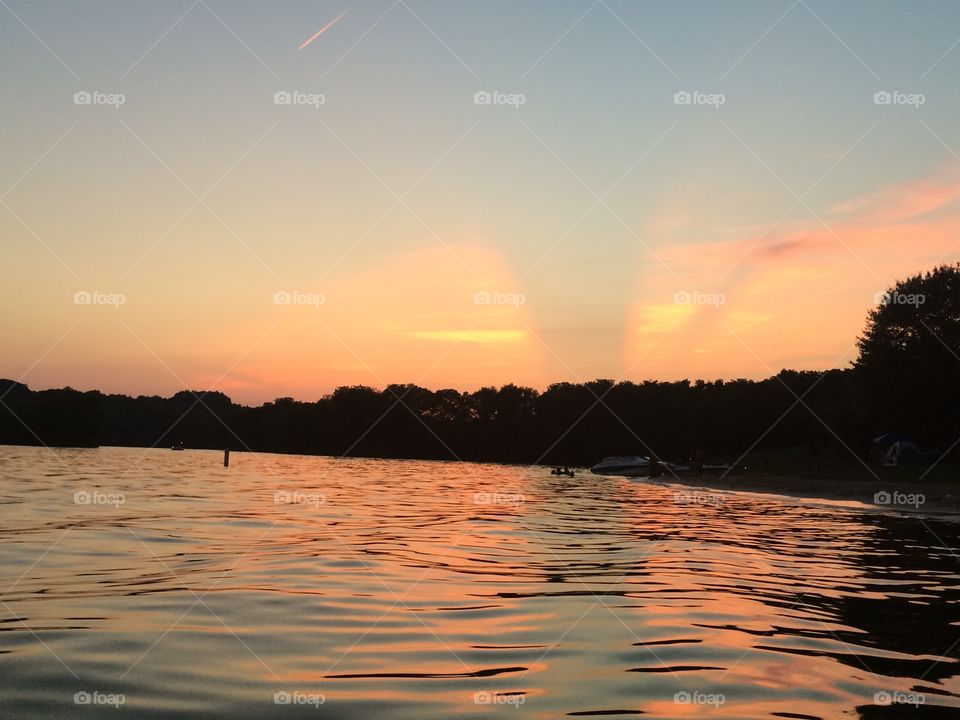 Marsh split set. Sunset at the lake