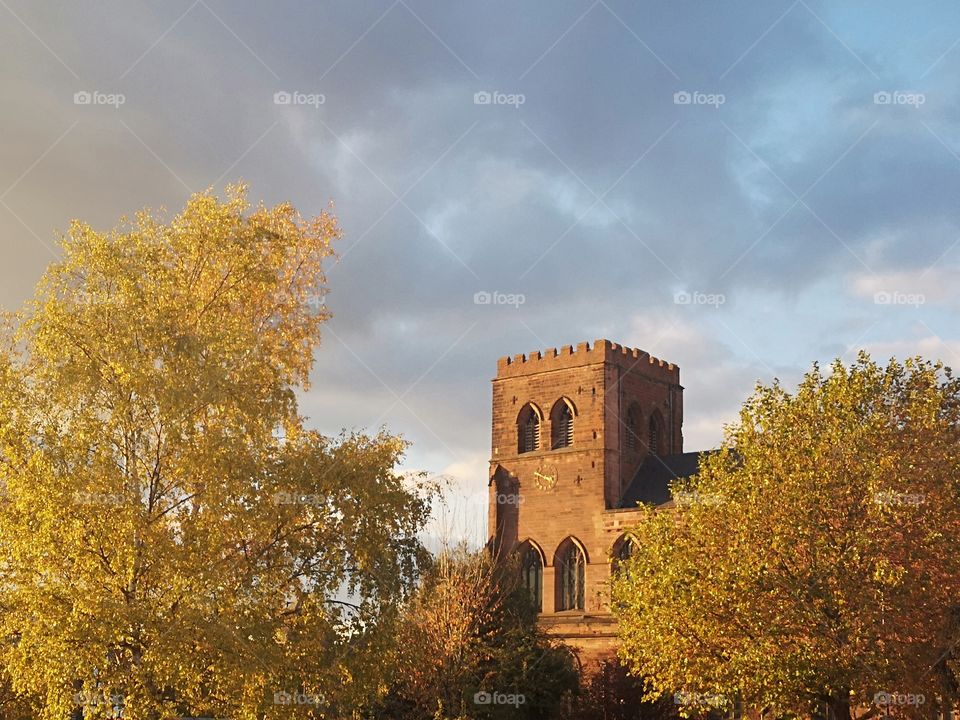 The exquisite Abbey in the beautiful and historic Shrewsbury town as the sun sets