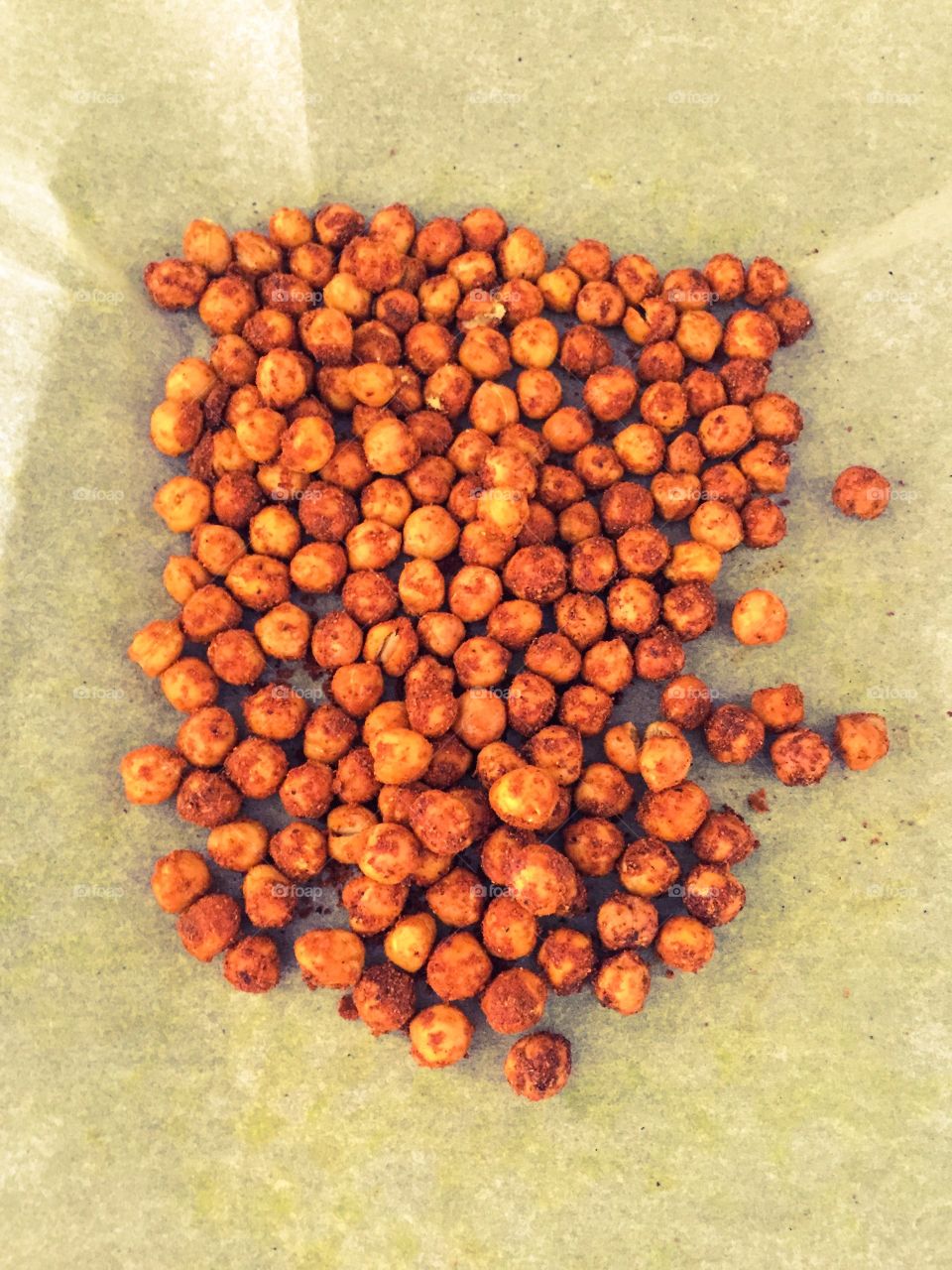Roasted chickpeas on baking paper
