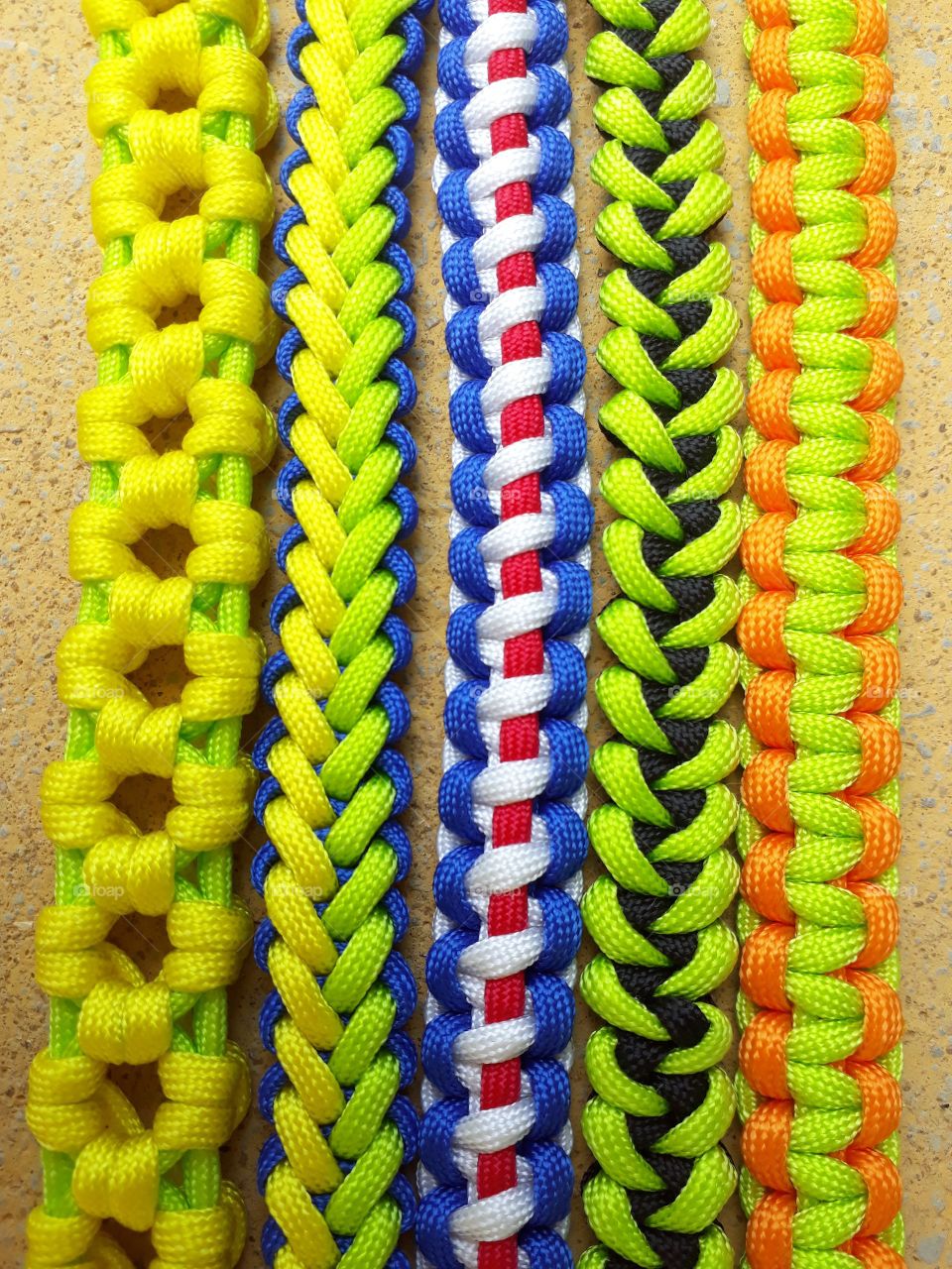 Brightly coloured paracord handwork