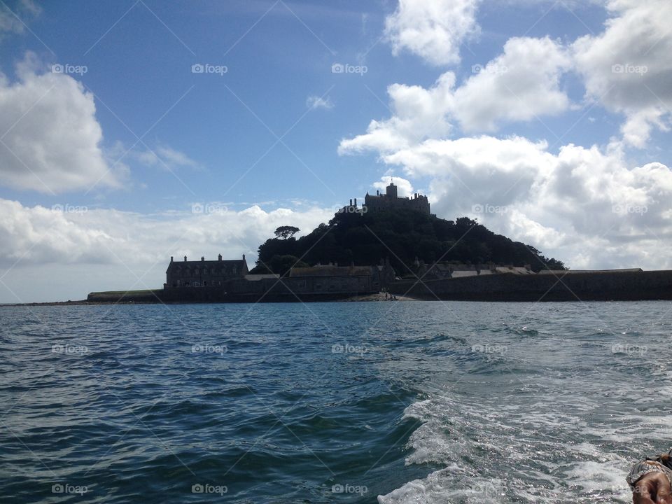 View on mount st. Michael from the sea at high tide.