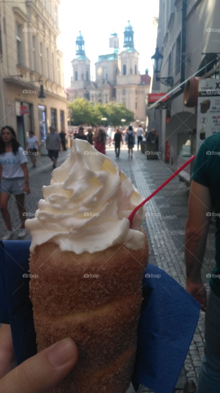A traditional Czech treatment for tourists - baked trdelnik