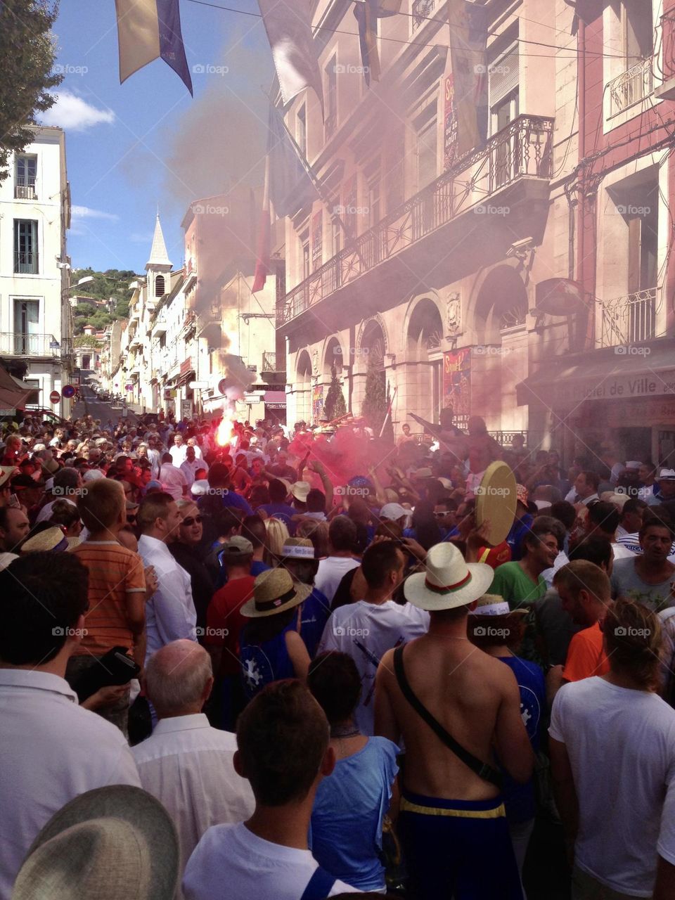 Excited crowds for annual street and canal festival in Sete France