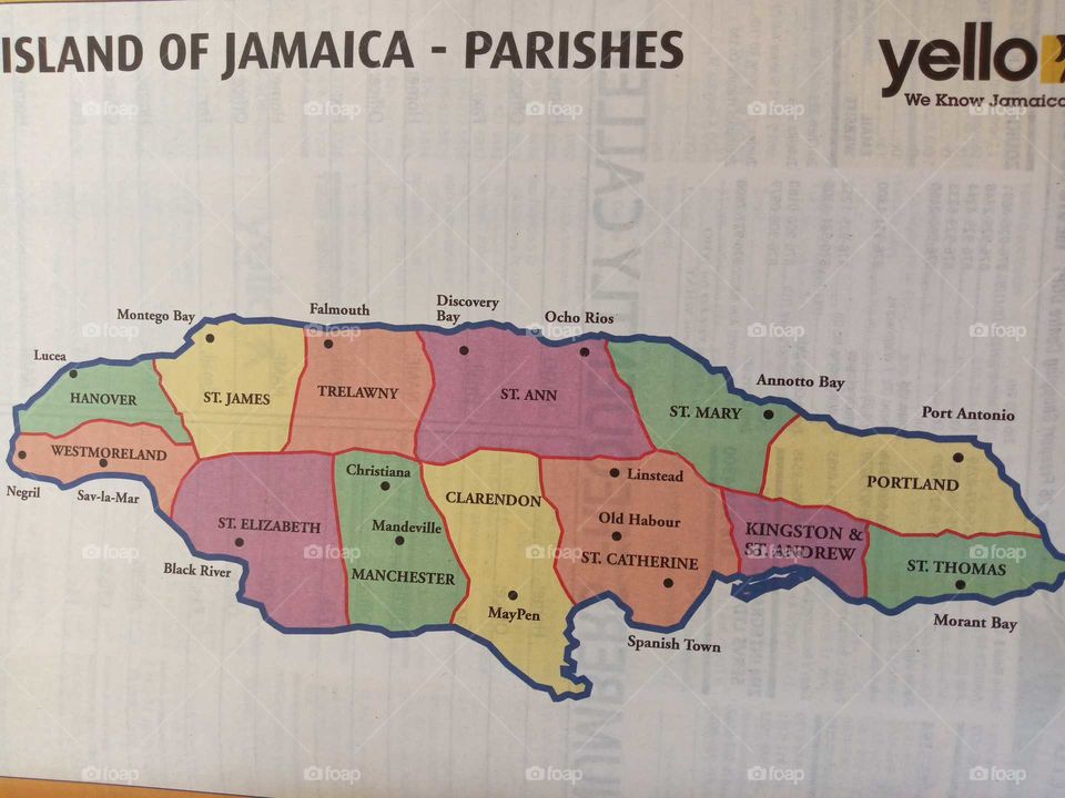 island of Jamaica with parishes