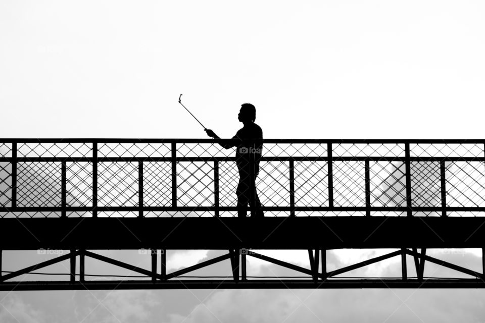 Walking selfie during walk on the bridge