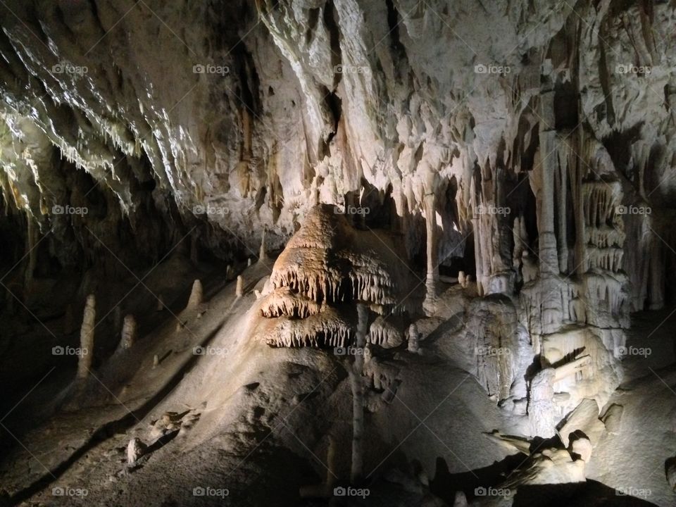 Hanging icicle in cave