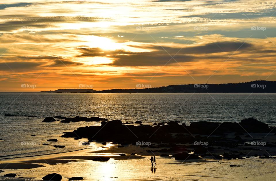 Sunset at A Lanzada beach, Galicia, Spain.